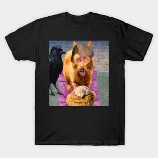 crow with cat eating spaghetti T-Shirt